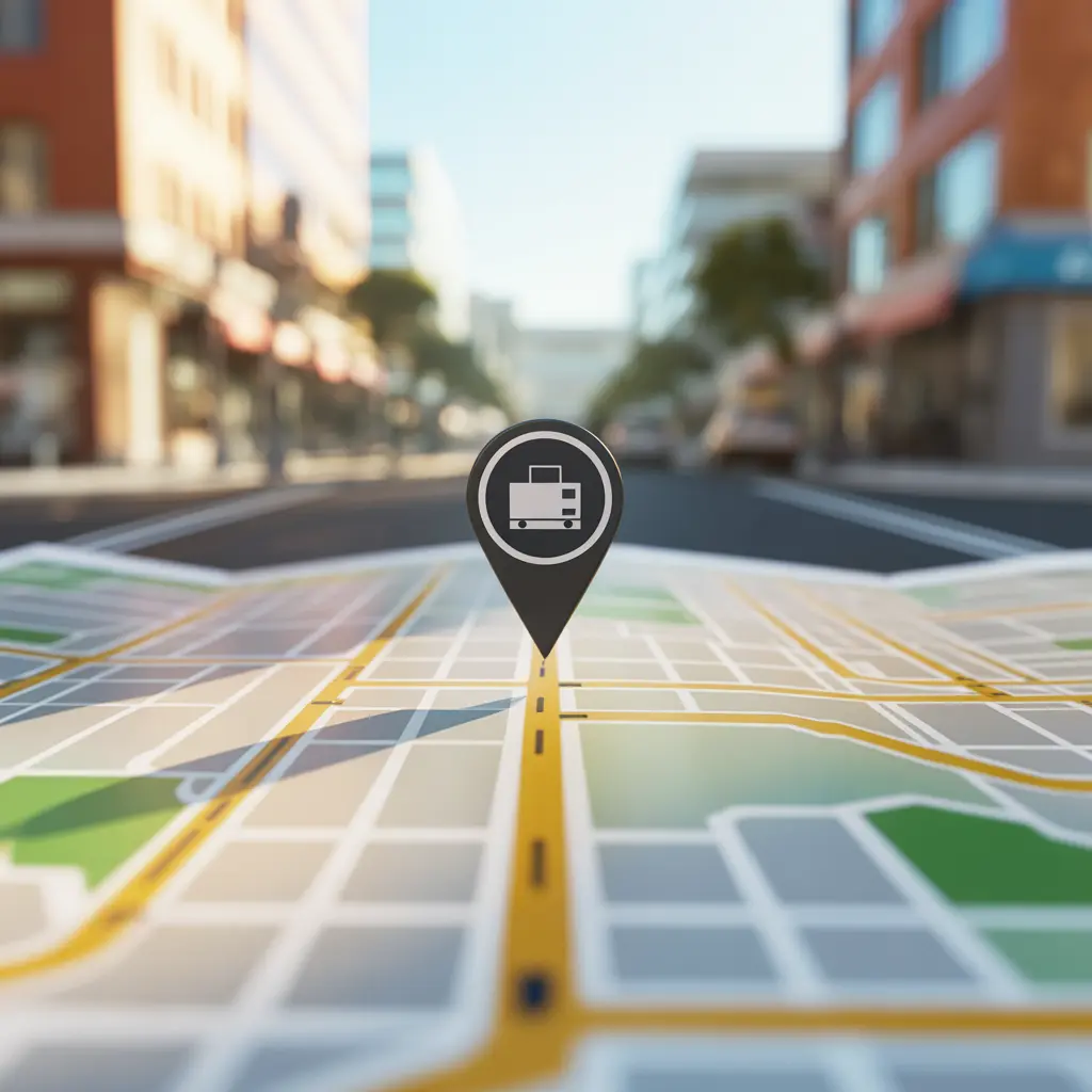 A map with a pin showing the location of an electronic store